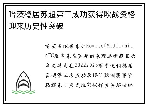 哈茨稳居苏超第三成功获得欧战资格迎来历史性突破 哈茨稳居苏超第三成功获得欧战资格迎来历史性突破